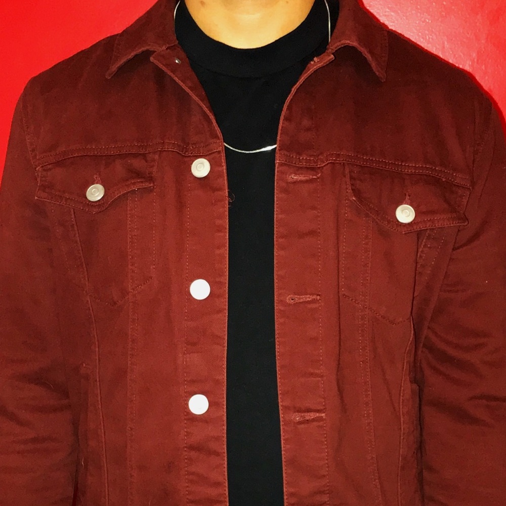 Red denim jacket